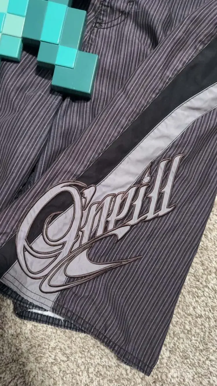 Y2K O'Neill Pinstripe Boardshorts Surf Trunks Black Gray Size 36